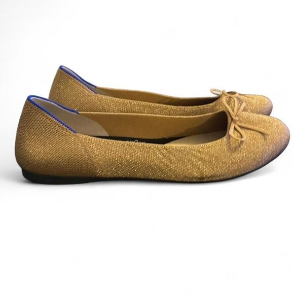 Rothy’s Women’s Size 12 Ballet Flats Metallic Gold Round Toe Eco Knit Shoes - Picture 3 of 8